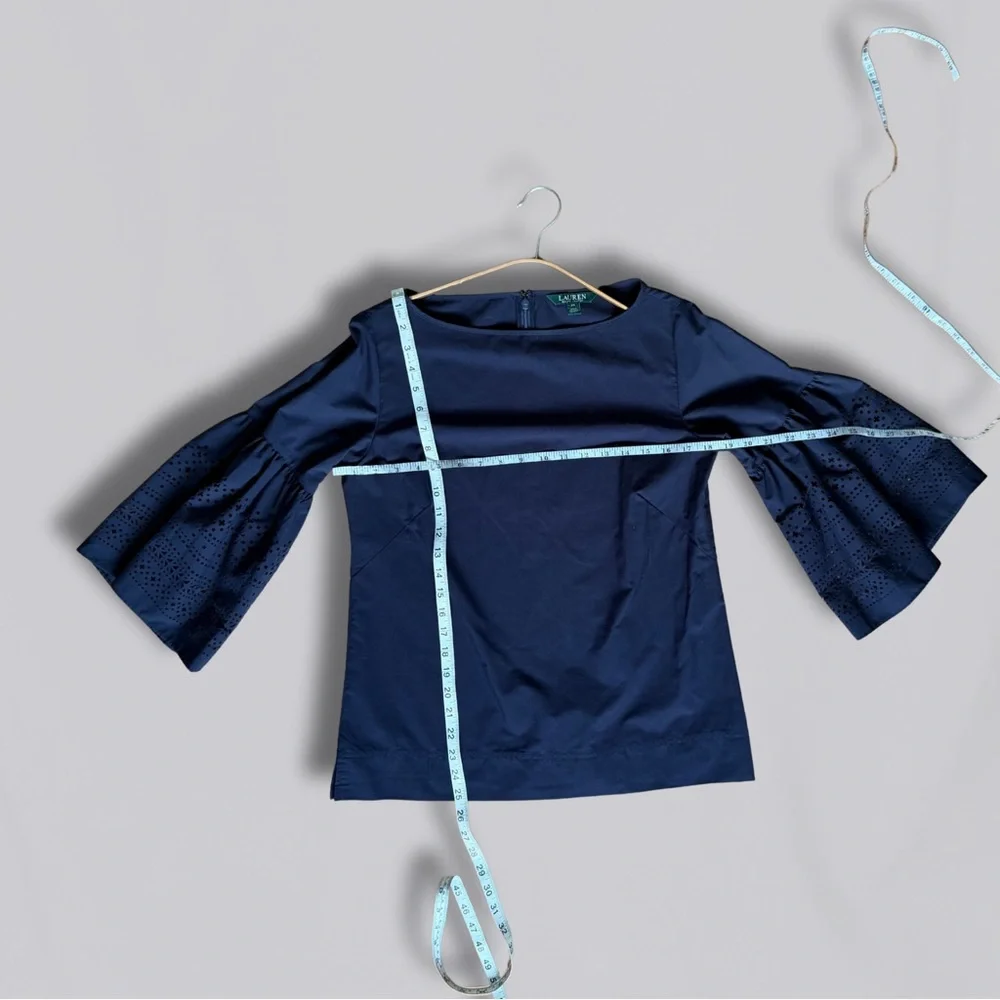 Lauren Ralph Lauren Navy Blouse with Eyelet Sleeves - Picture 3 of 4